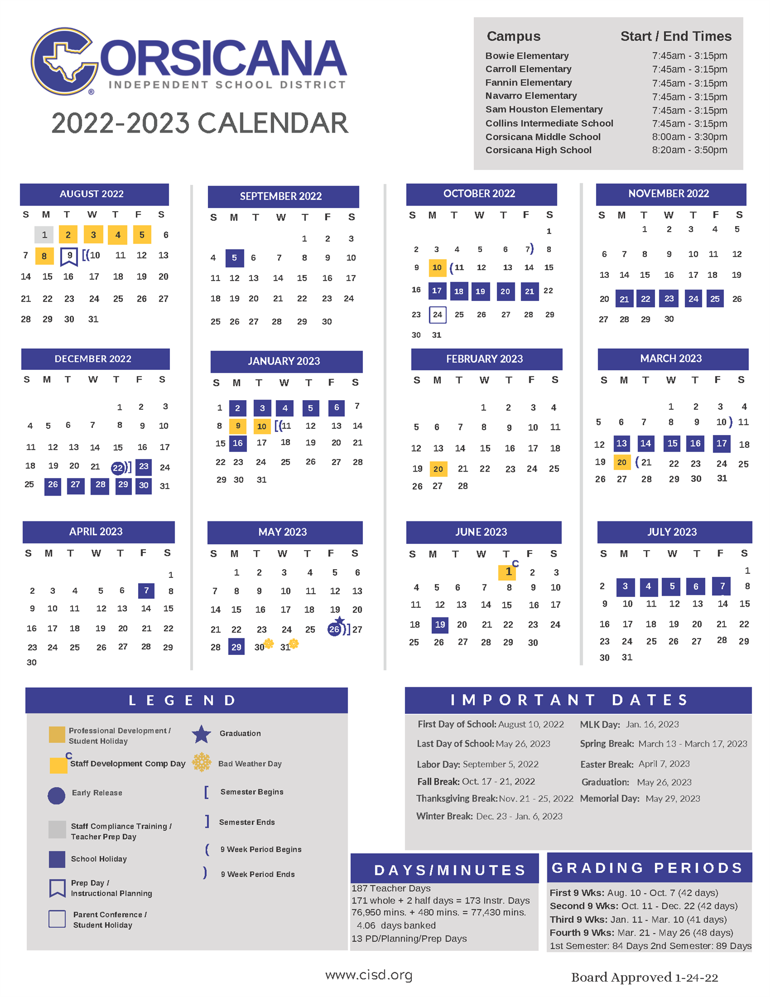 Cisd Calendar 2022 2023 Corsicana Isd Board Of Trustees Approves 2022–2023 Academic Calendar