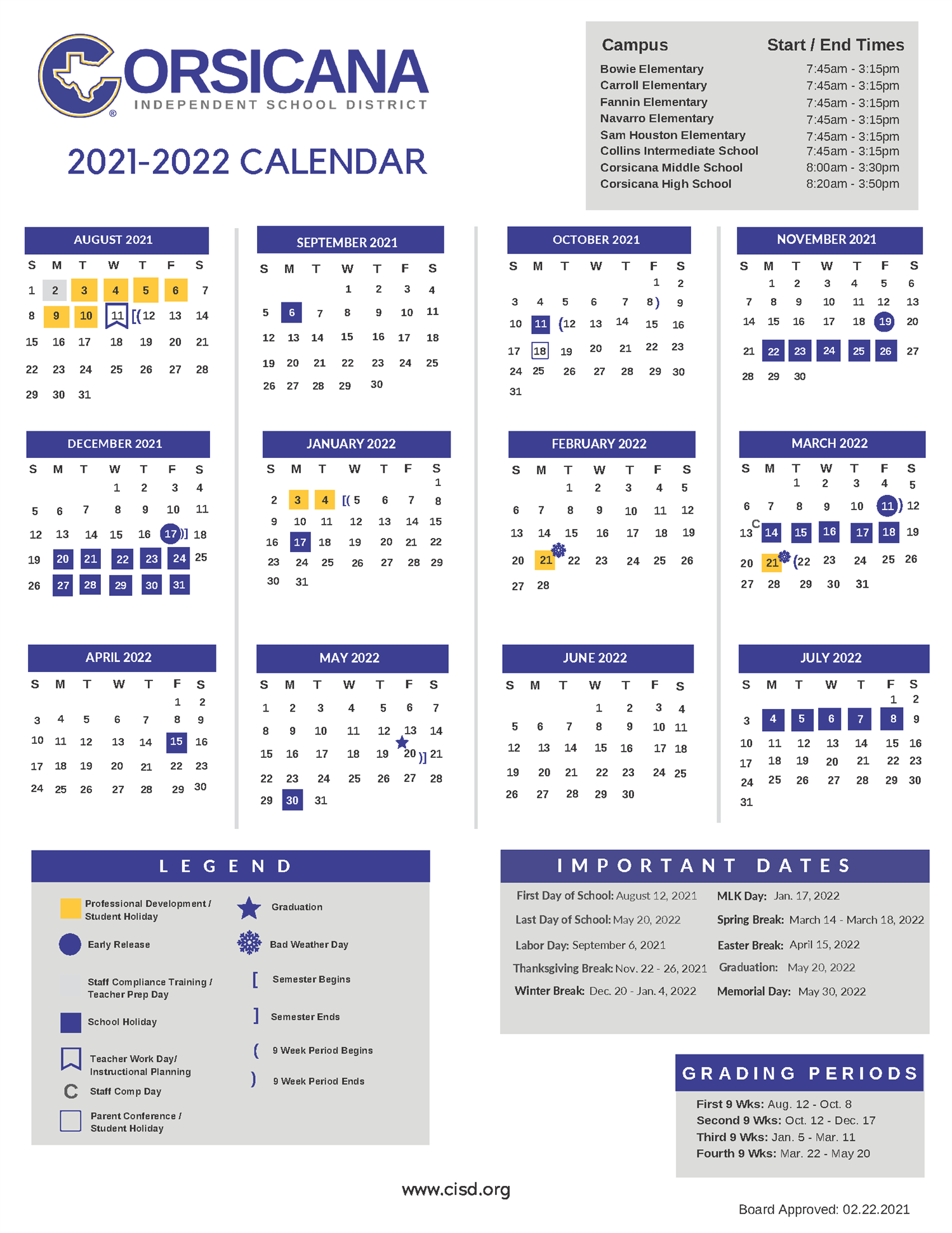 Cisd Calendar 2022 Academic Calendar 21-22
