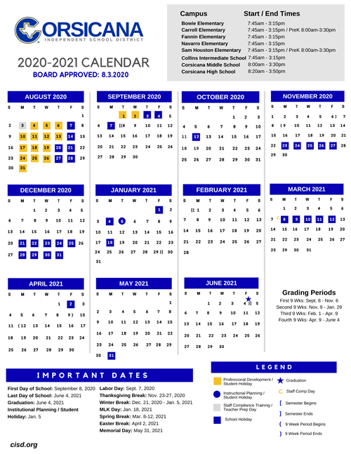 Empty Calendar: Corsicana Isd Calendar 2021 22